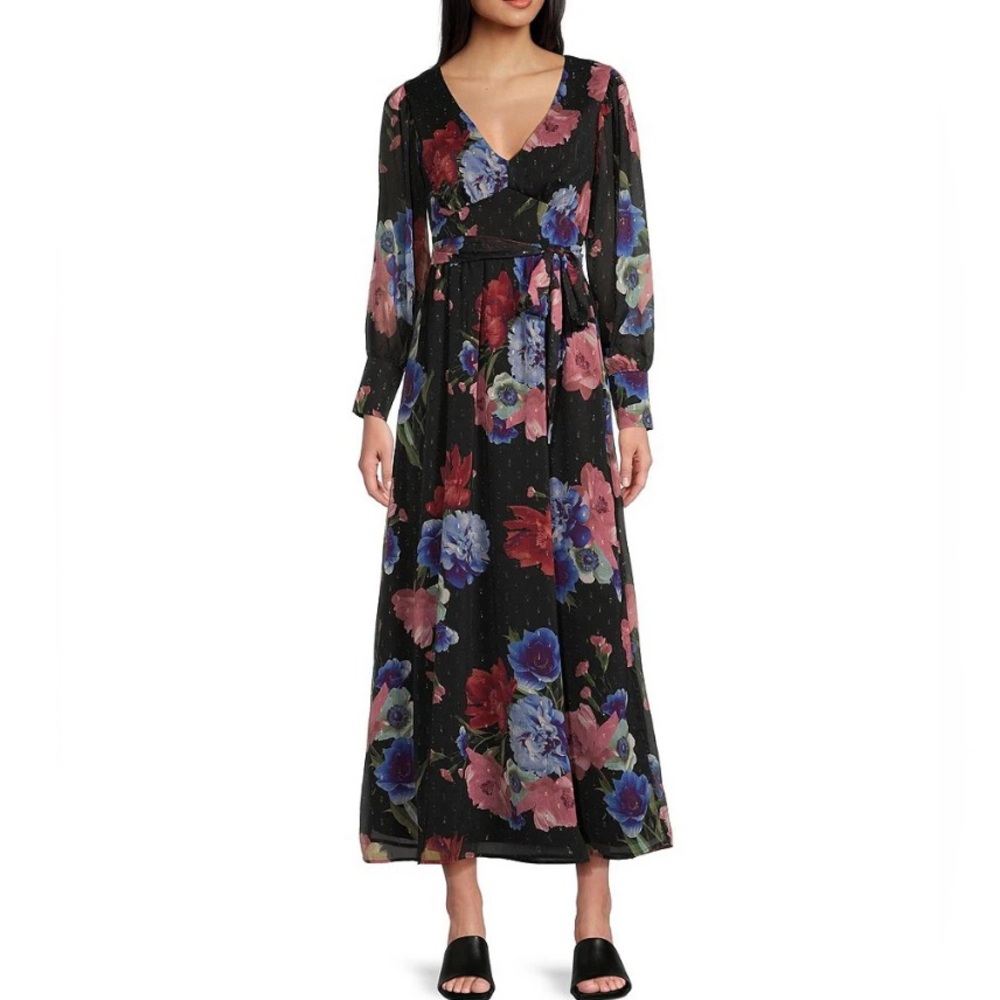 NWT Evolutionary Long Sleeve V-Neck Floral Print Maxi Dress- medium womens